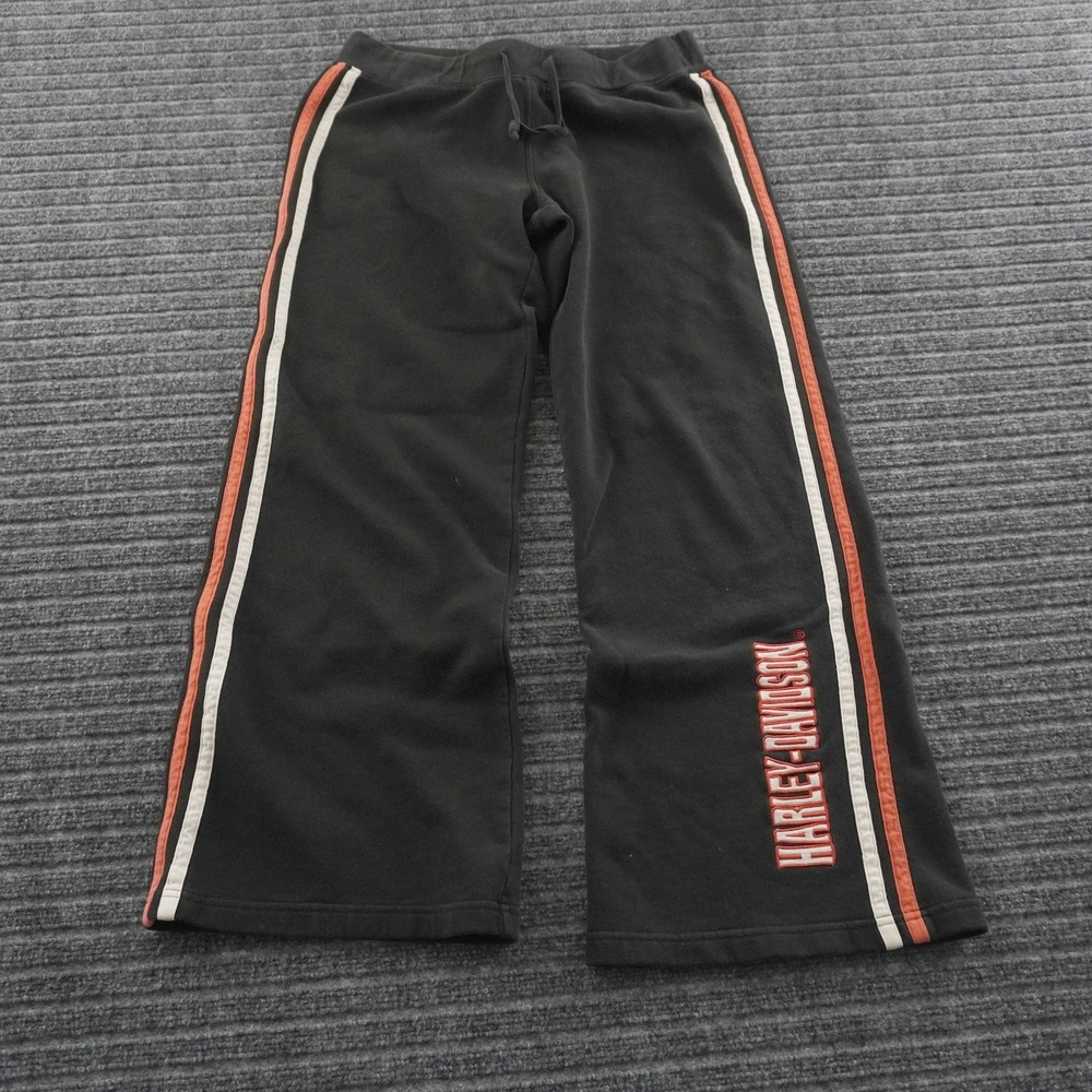 Vintage Y2K Harley-Davidson Sweatpants Womens M Black Racing Stripe Wide Leg